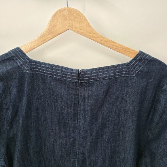 Talbots Denim Chambray Cotton Square Neck 3/4 Sleeved Midi Shift Dress 16P - Picture 5 of 15